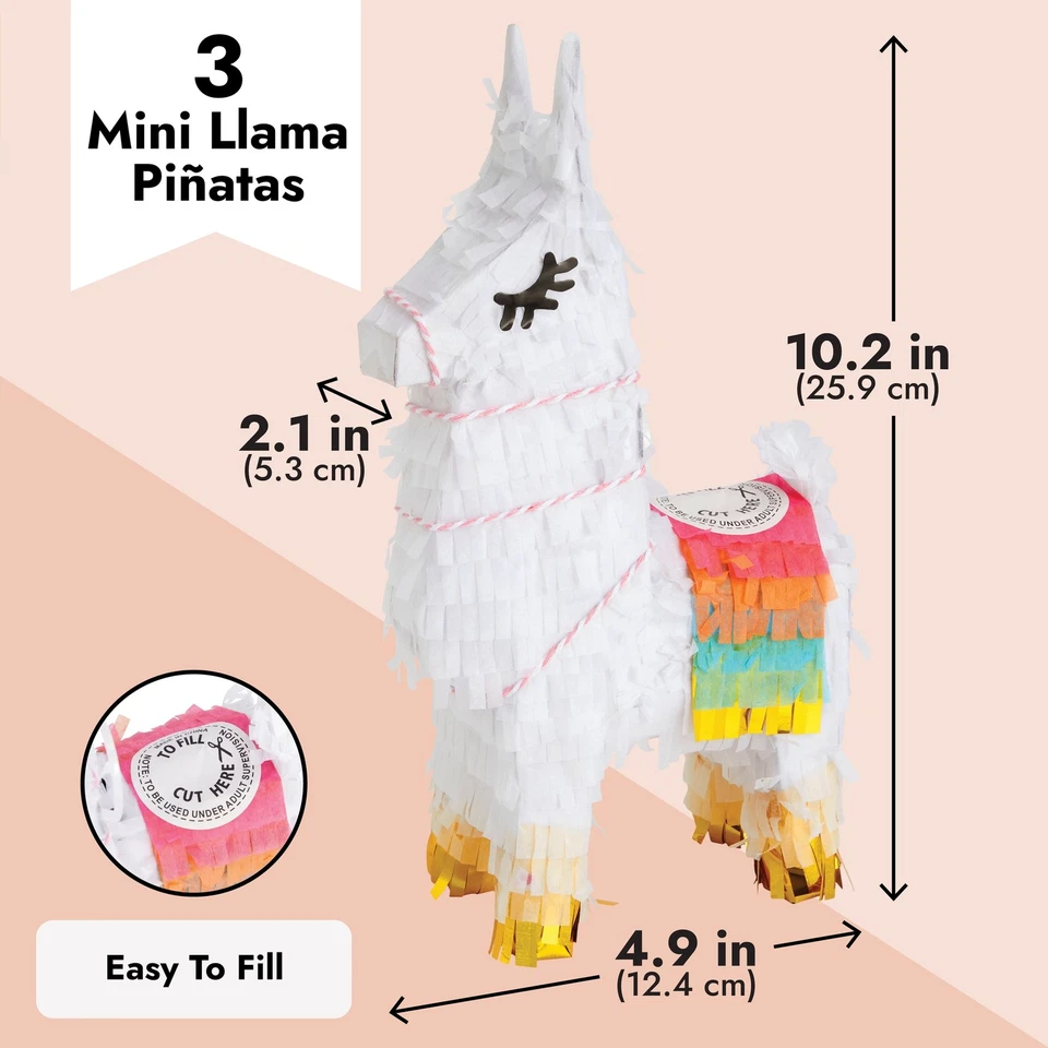 3 Pack Mini Llama Pinatas for Birthday Party, Cinco de Mayo Fiesta, 5x2x10 In - Image 4 of 4