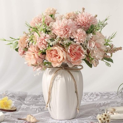Peonies Artificial Flowers in Vase, Fake Hydrangea Silk Peony Flower Bouquet ...