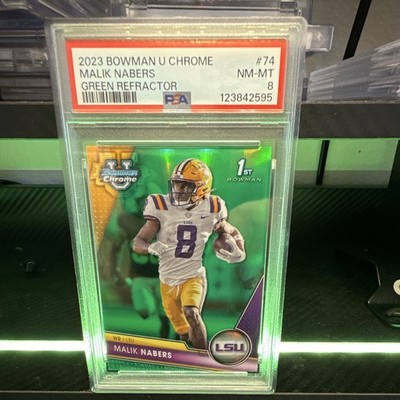 Topps 2023 Bowman University Chrome Malik Nabers Green Refractor RC #74 /99