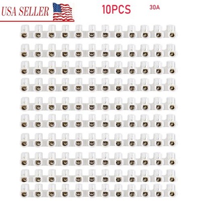 10PCS Terminal Block 12 Position Dual Row Wire Connector Screw Barrier Strip 30A