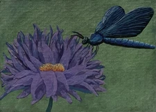 ACEO Original Acrylic Painting Art Card Collectible Perched Dragonfly J L Zuber