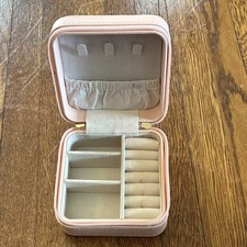 Pink Faux Leather Travel Jewelry Case Velvet Lined Zip-Around for Rings More