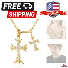 Cross Necklace for Women14K Gold Plated Double Cross Pendant Diamond Necklace...