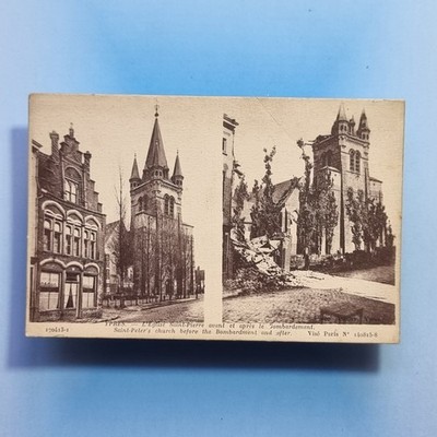 Ypern Belgien Postkarte um 1916 St. Pierre Kirche vor nach Bombenschaden