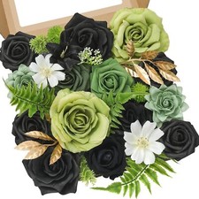 Artificial Flowers Green Black Silk Fake Flowers for DIY Wedding Bridal Bouqu...