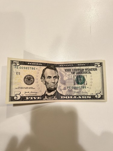 5 dollar bill star note 2017 a - RARE & In Perfect Condition! - Picture 1 of 4