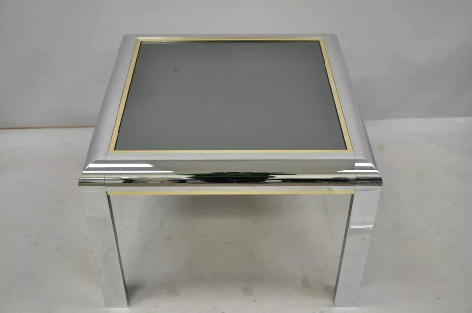 Mid Century Modern Polished Chrome Milo Baughman Style Glass Top Side Table - Image 2 of 4