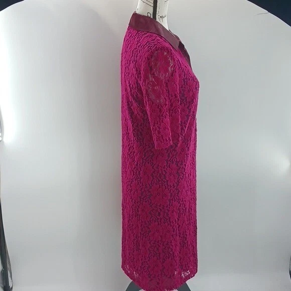 Vestido Andrew Marc Borgoña Encaje Mujer Talla 8 Media Manga Cuello Funda Foto 3 de 4