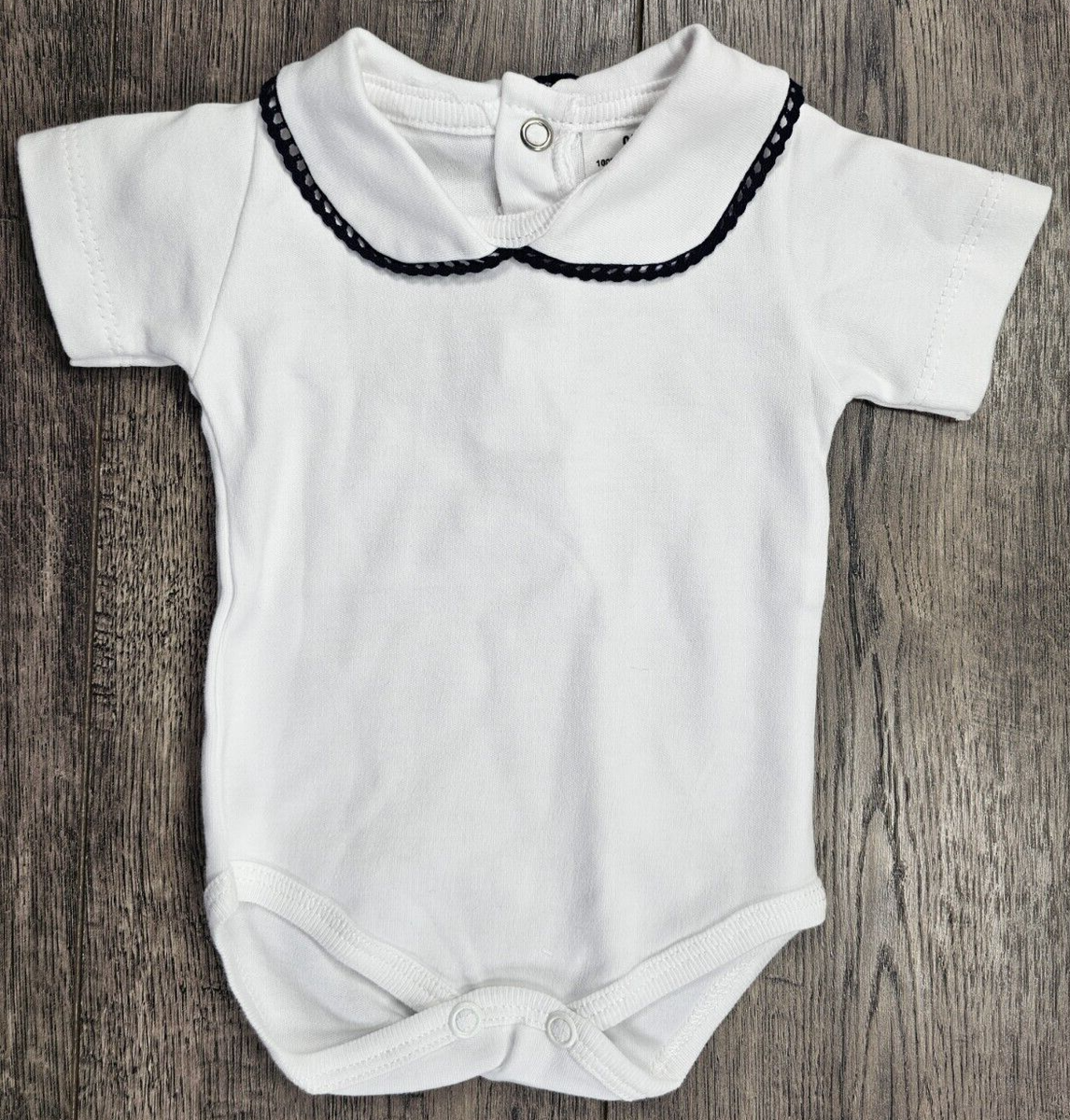 Baby Girl Clothes Nwot Newborn Blue Trim White Peter Pan Collar