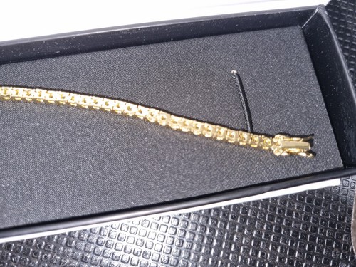 Cate & Chloe 18k Yellow Gold Plated Tennis Bracelet with Simulated Diamond - Picture 6 of 9
