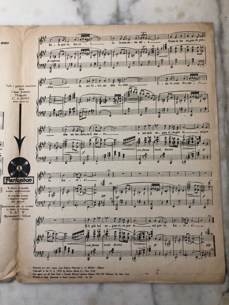 Spartito musicale La Canzone dell'Amore 1940 Bixio Cherubini