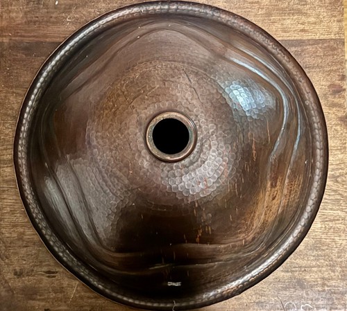 Vintage Round Hand Hammered Copper Sink with Star Design. 17x6 - Picture 2 of 2