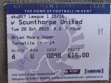 2015-16 Gillingham  v Scunthorpe United  - League One  - Ticket Stub