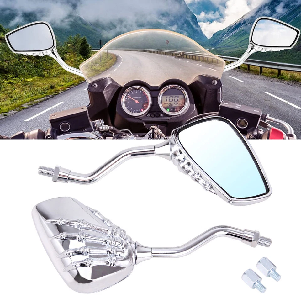 Espejo retrovisor manual calavera universal para motocicleta Harley Honda Kawasaki Yamaha Foto 3 de 4