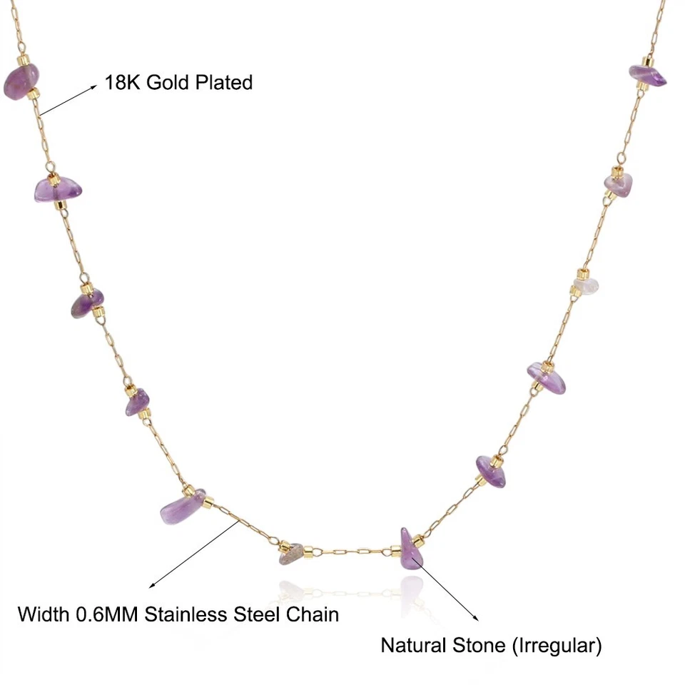 Lote de 12 collares de cadena de cuentas de cristal irregulares de acero inoxidable para mujer al por mayor Foto 3 de 4