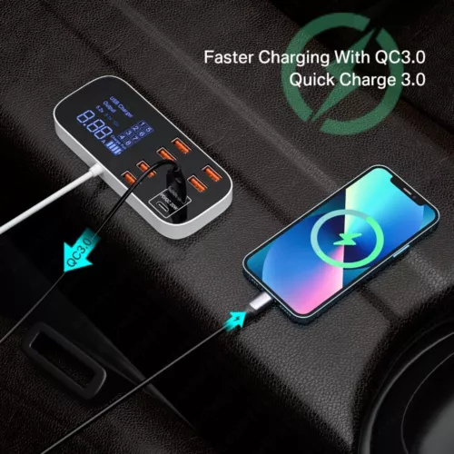 40W 8-port multi USB car charger C-type PD QC3.0 fast charging charger station- - Picture 6 of 9