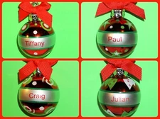 Christmas Ornament Ganz Joyous Noel Ball Personalized Red Silver Pick Name SMALL