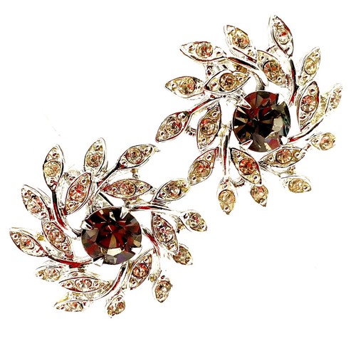 Vtg Sarah Cov SilverTone ClipOn Earrings Star Burst Smoky Sparkly Rhinestone K