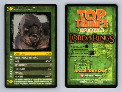Cave Troll Lord Of The Rings Fellowship Of The Ring Top Trumps Specials Card