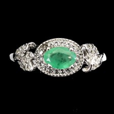925 Sterling Silver Ring Oval Emerald 6x4mm White Topaz Gemstone Jewelry Size 6
