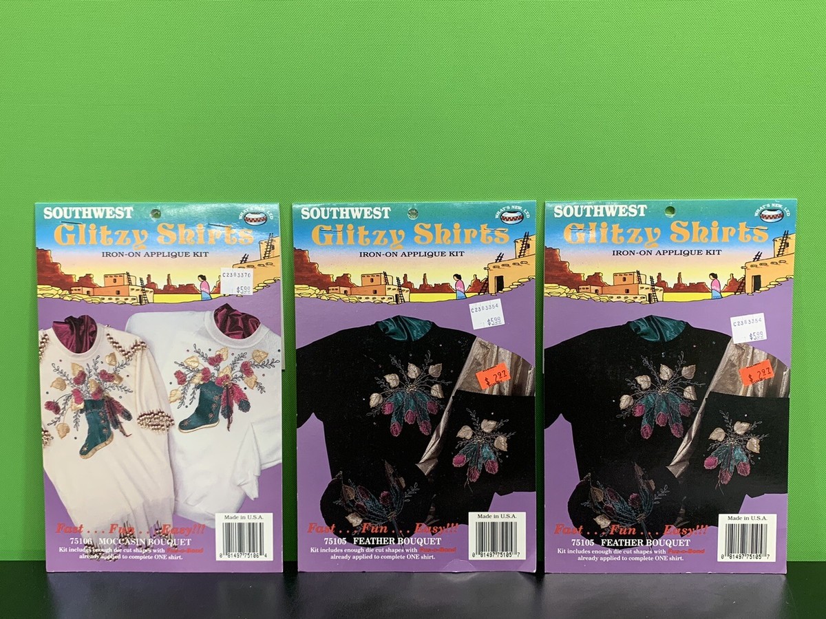 14 VTG Iron-On TRANSFERS & Applique Kits Lot, 6 Glitzy, 7 Dizzle