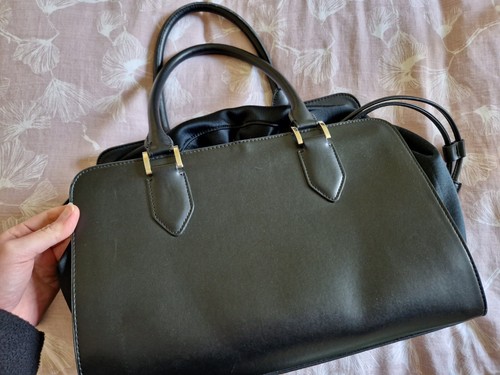 Black Faux Leather Satin Drawstring Tote Shoulder Grab Bowling Bag π Perfect Co - Picture 10 of 16