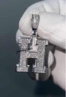 Customized Your Initial Name In Genuine Moissanite Pendant For Him 925 Silver