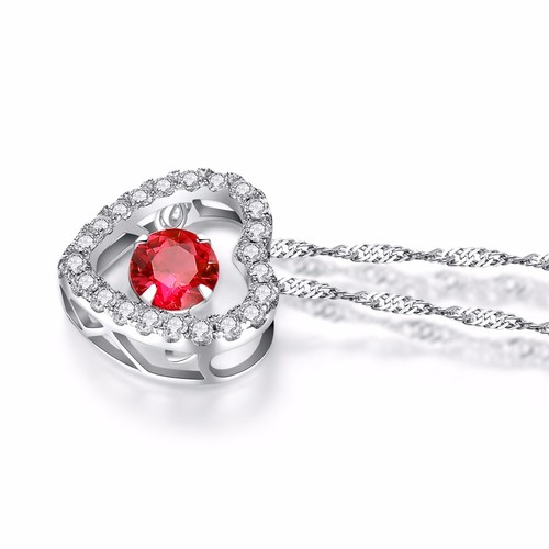 Dancing 925 Sterling Silver Round Ruby Simulated Heart Shape Pendant Necklace - 第 4/6 張圖片