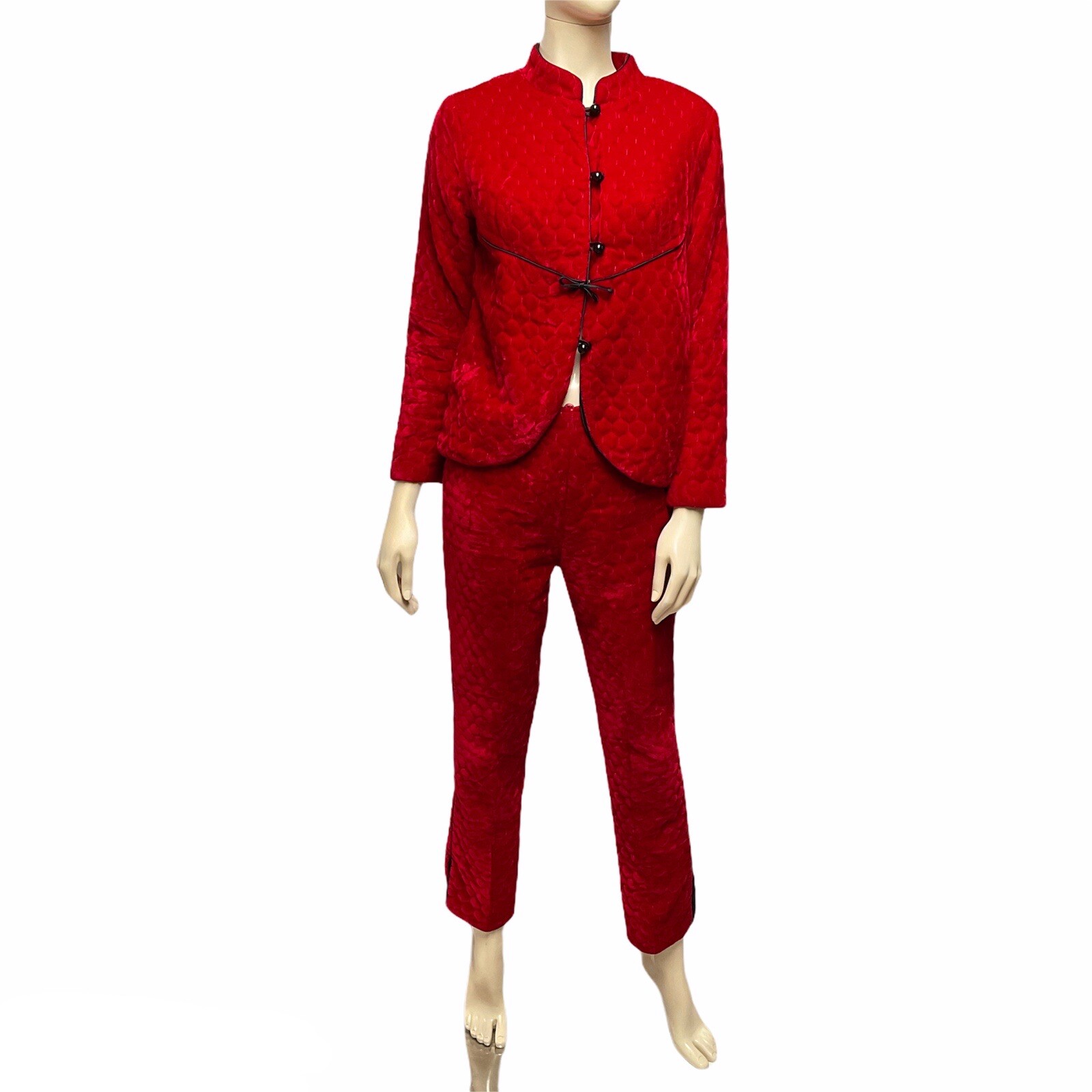 Red Quilted Pant Suit Cigarette Pants Jacket Virginia… - Gem