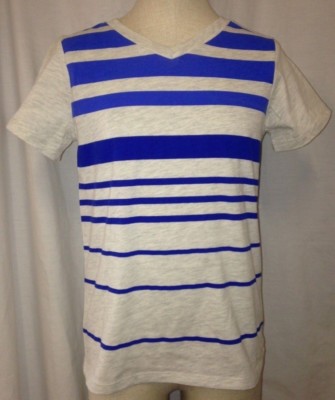 Epic Threads Boys Blue Striped Graphic Print V-Neck T-Shirt Gray Multi Sizes