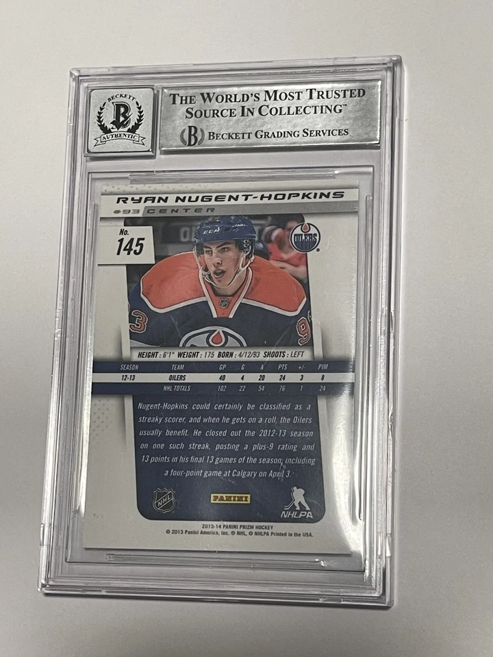 Tarjeta Prizm firmada por Ryan Nugent Hopkins IP losa Beckett certificado de autenticidad BAS engrasadores a Foto 2 de 2