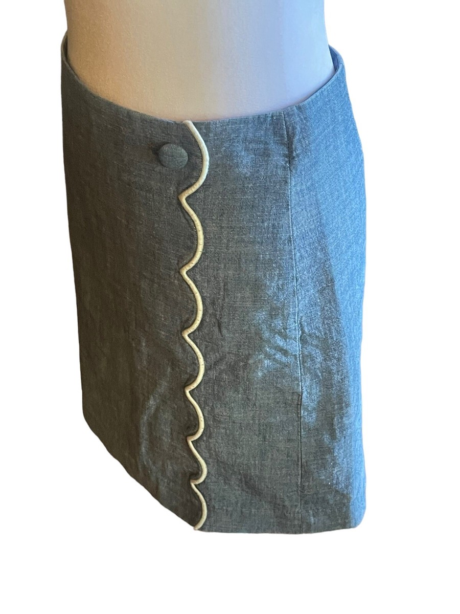 J Crew Size 0 Womens A-Line Skirt Chambray Blue Scallop Edge Above the Knee Zip View 2