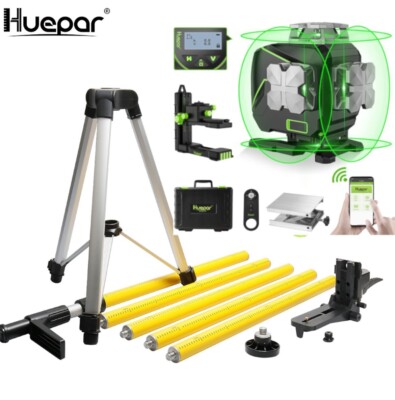Huepar S04CG LCD-Bildschirm 4D Kreuzlinienlaser+3,7m Teleskopstange LP36