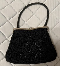 VTG 40/50 Clutch Tiny Black Seed Bead Abstract Designs Evening Bag