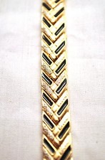 LADIES 7.5 " SILVER, GOLD BLACK CHEVRON MAGNETIC THERAPY LINK BRACELET: 4 Pain