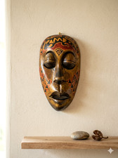 Vintage Indonesian Tribal Mask Wood Hand Carved  Painted Wall Art Decor 7.5"