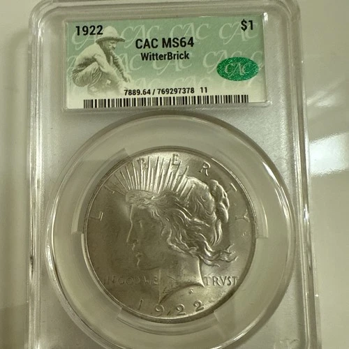US 1922 MS-64 Peace Silver Dollar, CAC Gem Uncirculated, Great Coin !