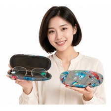 Floral Bird Print Hard Shell Eyeglass Case Grey Botanical Nature Preppy 103-113