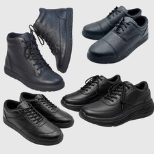 Men's Black Textured Leather Walking Shoes Heavy Duty Comfort Cushion Sneakers