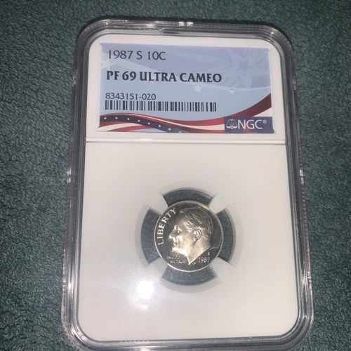 1987-S Proof Roosevelt Dime, Graded PF69UC NGC * OSR Patriotic Exclusive Label