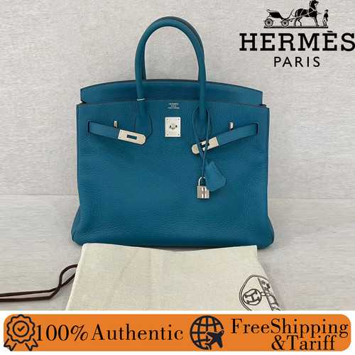 AUTH Hermes Birkin35 Bleu Izmir Blue Togo Leather Palladium Hardware Handbag