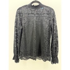 Black Lace Mock Neck Long Sleeve Blouse