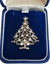 Vintage Eisenberg Ice Signed Sparkly Rhinestone Gold Tone Christmas Tree Brooch