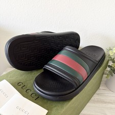 New Gucci men rubber pool slides sandals with web, size 8, US 8.5