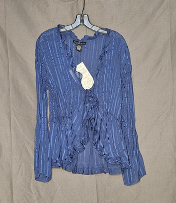 NWT Dialogue Blue Sheer Striped Bolero Cover with Tie at Neckline & Ruffles  1X