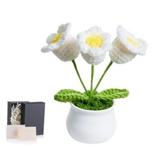 Crochet Flower Potted, White Small Handmade Lilly of the Valley Y-milky White