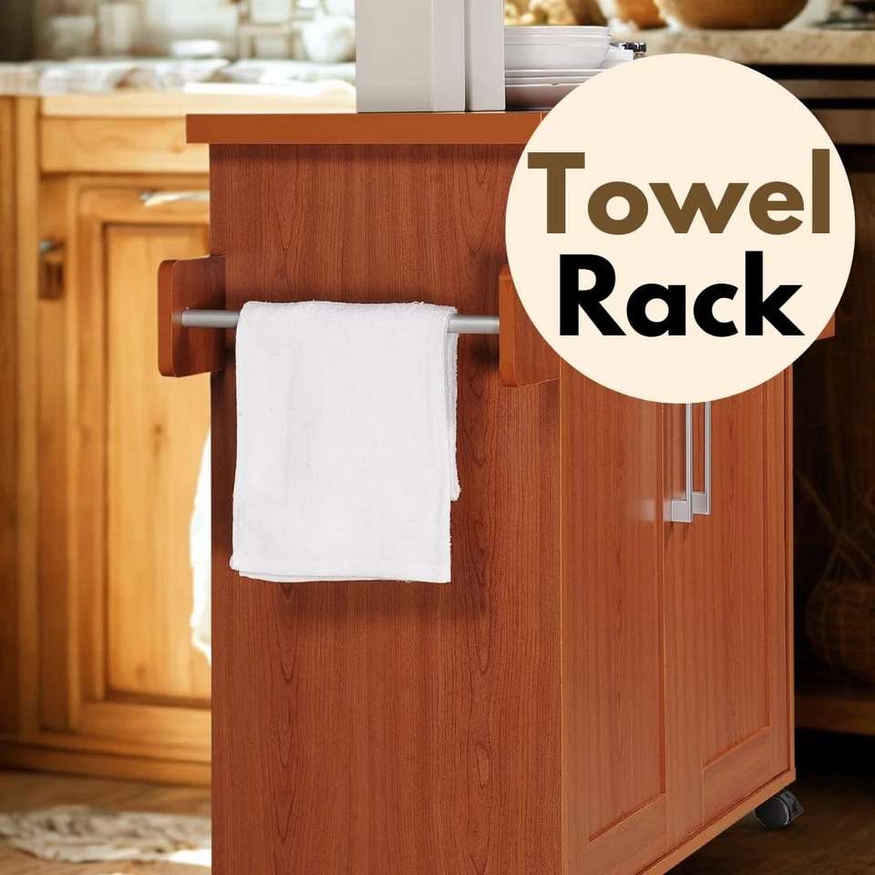 Isla de cocina Hodedah con estante para especias, toallero y cajón, cereza Foto 4 de 4