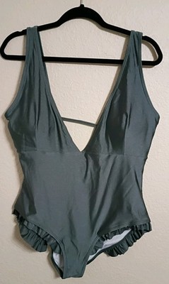 Plus Size Cupshe One Piece Gray Swimsuit With Deep V Neck Size XXL