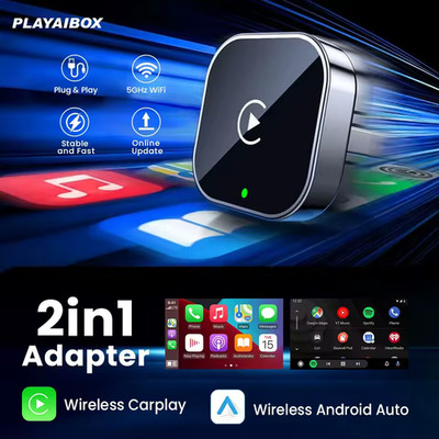 2-in-1 Wireless CarPlay Android Auto Adapter Plug & Play USB for iPhone Android
