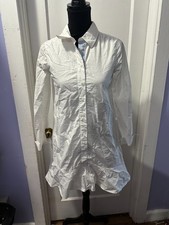 Draper James White Long Sleeve Button Down Dress in 0